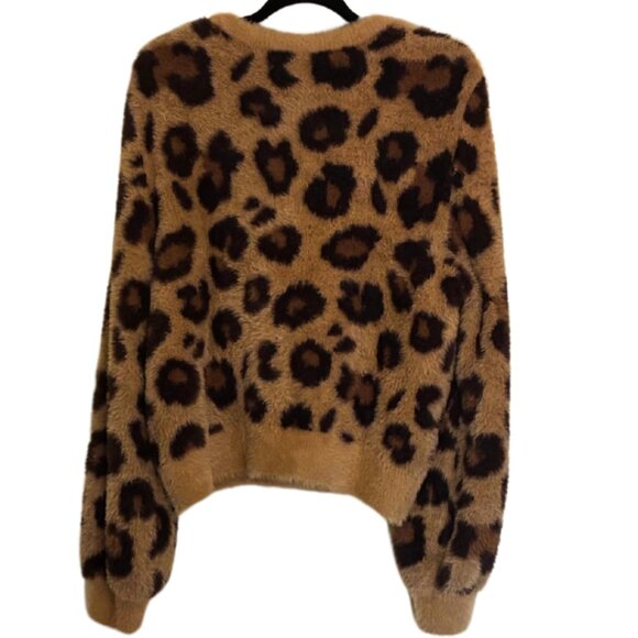 Skies Are Blue Fuzzy Leopard Cardigan Like New - Picture 3 of 4